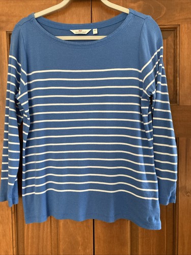 Vineyard Vines Women's Large T-Shirt Blue Striped Pima Cotton Blend 3/4 Sleeve