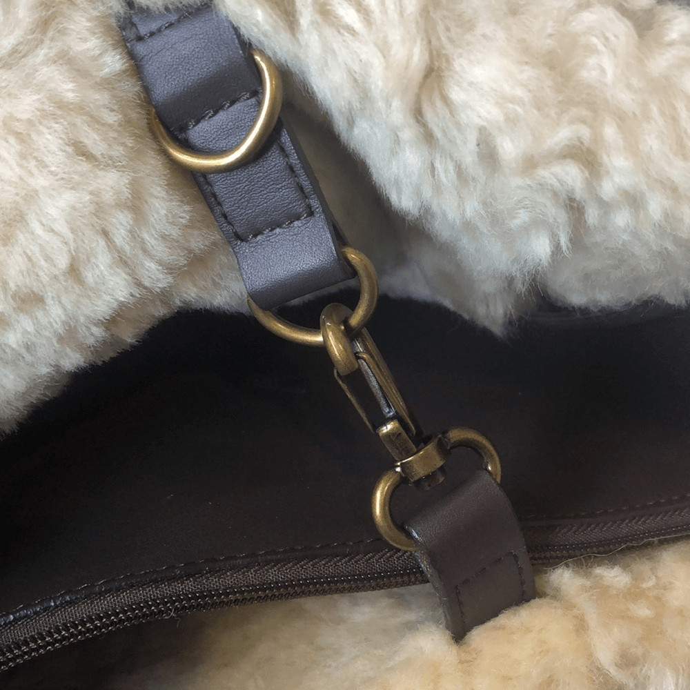 UGG Large Plum & Ivory Leather Shearling Sheepskin Tote Bag MINT CONDITION image 8
