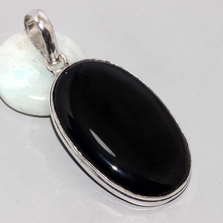 Black Onyx 925 Silver Plated Gemstone Handmade Pendant 2.1