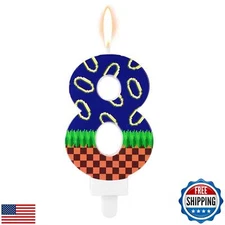 Tinoaly Blue Hedgehog Themed Birthday Candle, Happy Birthday Number 8 Cake To