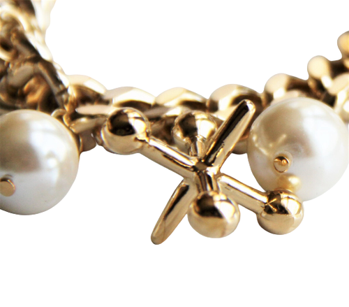 Kirks Folly Jacks White Balls Lucite Faux Pearl Chunky Charm Bracelet Adjustable - Picture 11 of 19