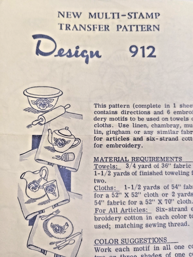 Transfer Pattern Sheet Mail Order VTG Design 912 Embroidery Motifs Towels Dish - 第 1/9 張圖片