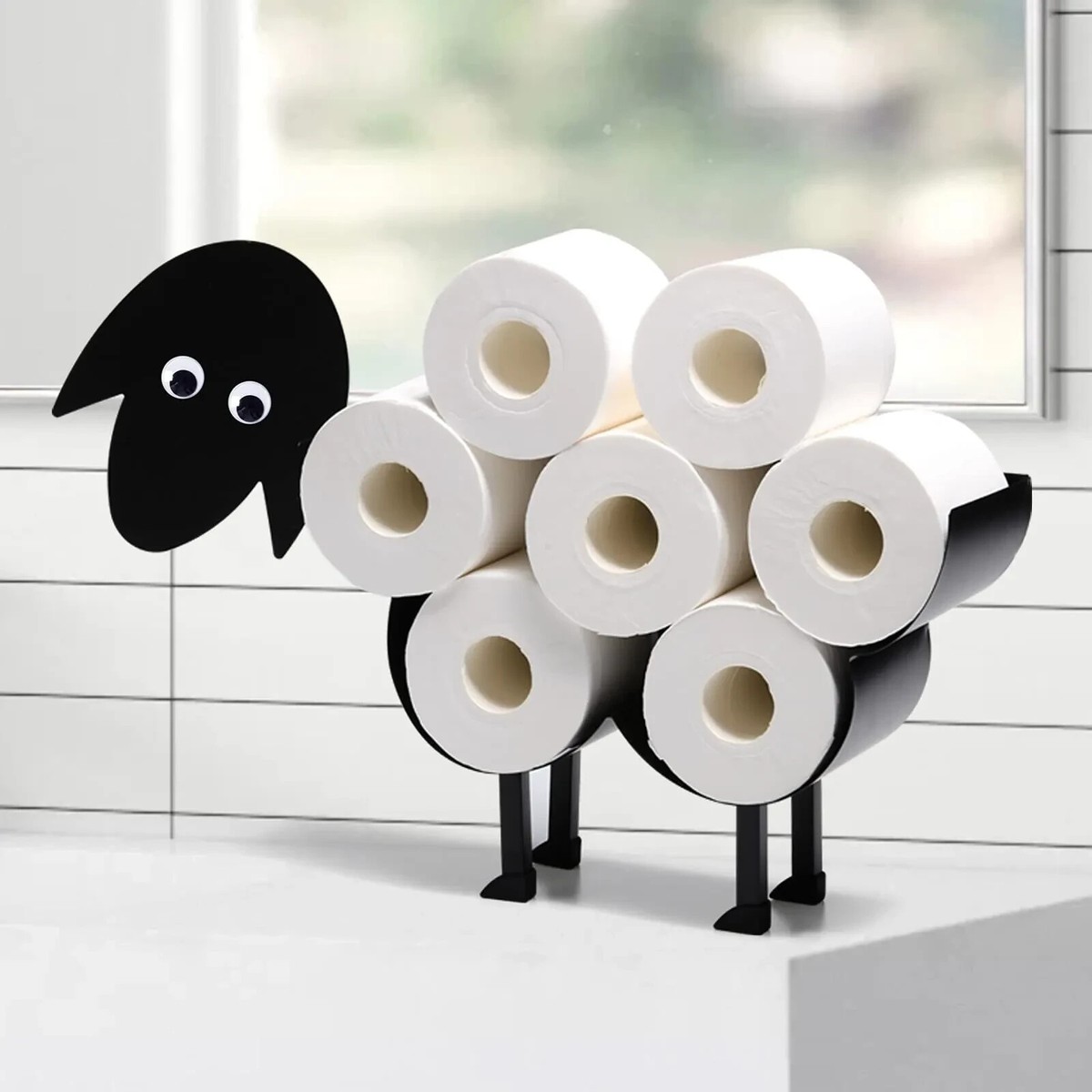 Decorative Sheep Toilet Paper Holder – Set Of 3 Black & White Self-Standing Bathroom Organizers, Funny Farmhouse Decor