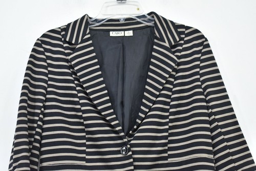 Cato Womens Notch Lapel Elastic Cuff Stretch 2-Button Striped Blazer Coat M - Picture 3 of 10