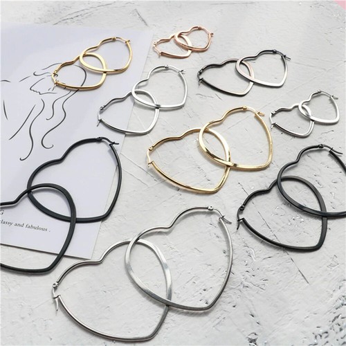 New Fashion Silver Unisex Heart Sleeper Hoop Earrings Gold Small large UK - Picture 12 of 21