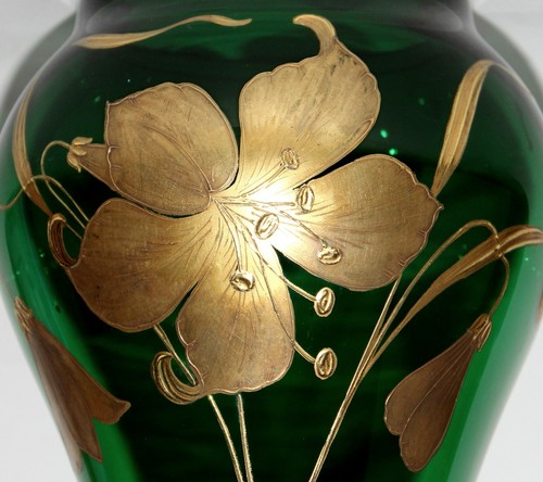 PAAR XXL JUGENDSTIL GLAS HARRACH VASE ART NOUVEAU VINTAGE ANTIQUE BOHEMIAN GLASS - Picture 4 of 12