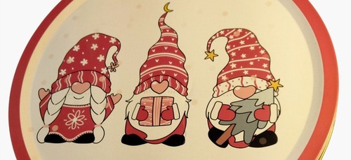 Merry Christmas Gnome Cookie Tin Red Pink Hearts Original Gourmet - Picture 3 of 9