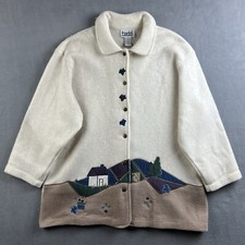 Vintage Teddi Sweater Jacket Womens 1x Cream Squirrel Cottagecore Button Up