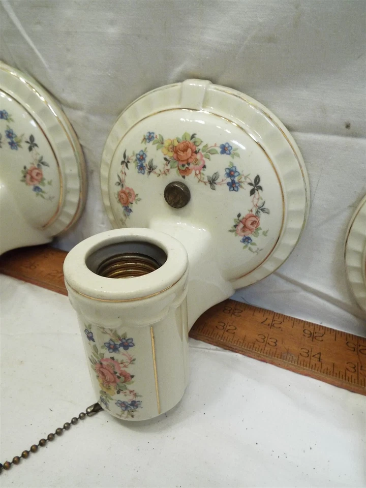 3 luzes de arandela de parede vitorianas vintage porcelana branca floral quarto de bebê - Imagem 3 de 4