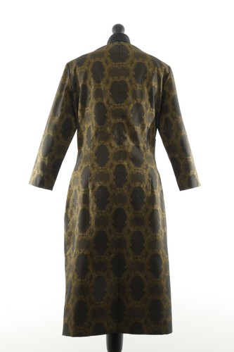Elegance Paris Shift Dress 42 Green Olive Patterned Knee Length 3/4-Arm Cotton - Picture 5 of 5