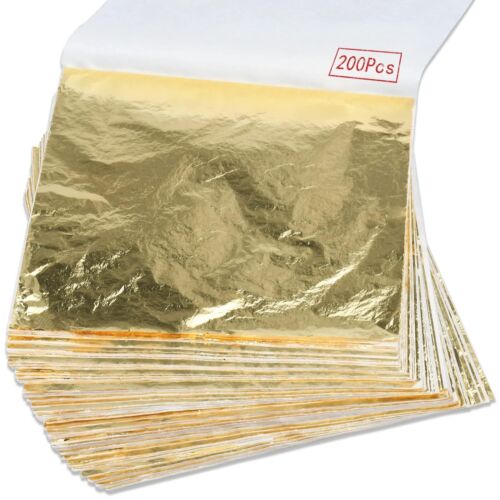 200Pcs Gold Leaf Sheets Gold Foil Sheets for Gilding Crafting, Art & DIY Proj...