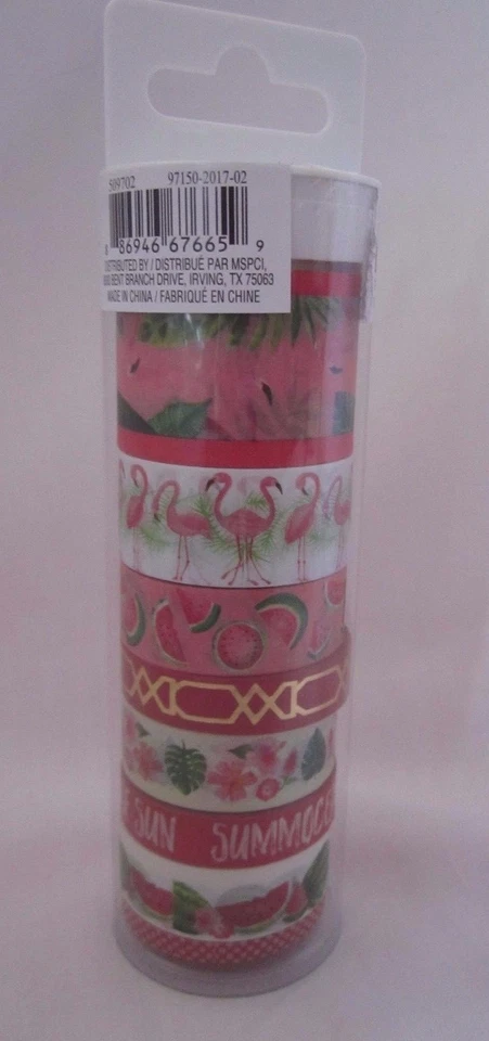 Recollections Washi Crafting Tape TROPICAL LIFE Flamingos Watermelon 8 Pcs - Image 2 of 2