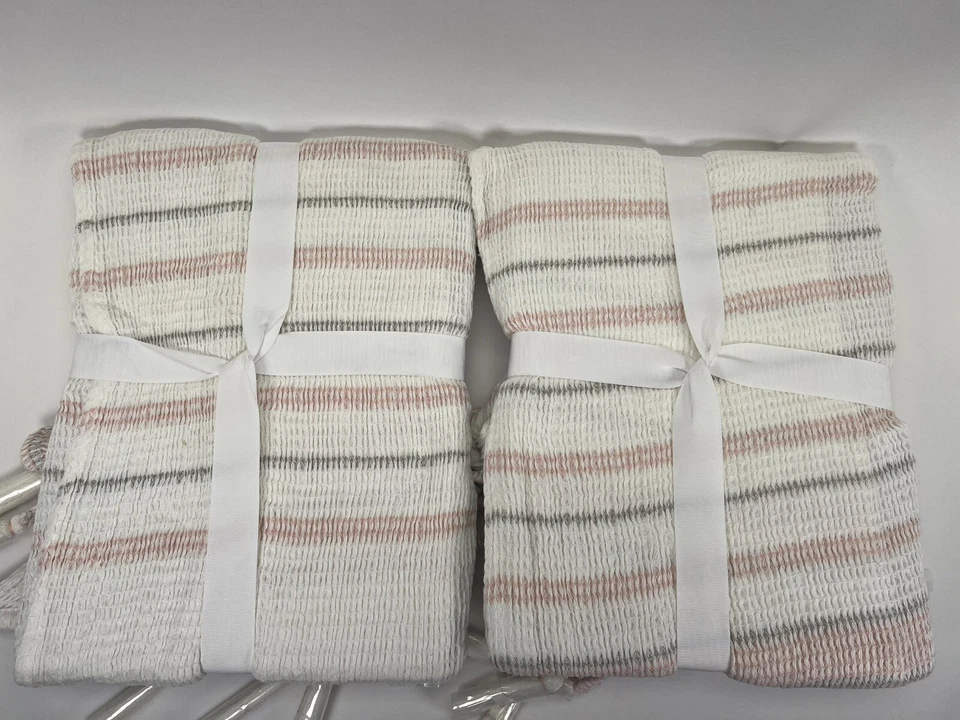 2x NEW UGG® Kayla Throw Blanket 50x70 Chambray Cotton Pink Striped - Image 2 of 4