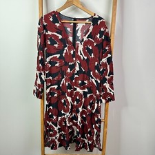 Zara Dress Womens Large Maroon & Black Print Long Sleeve V-Neck Viscose