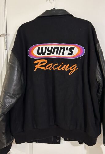“Wynn’s Racing Jacket Mens L Black Leather Vintage Racing Moto Team Patch USA”