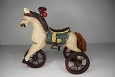 Vintage Folk Art Primitive Hand Carved  Painted Wood Wooden Horse Tricycle