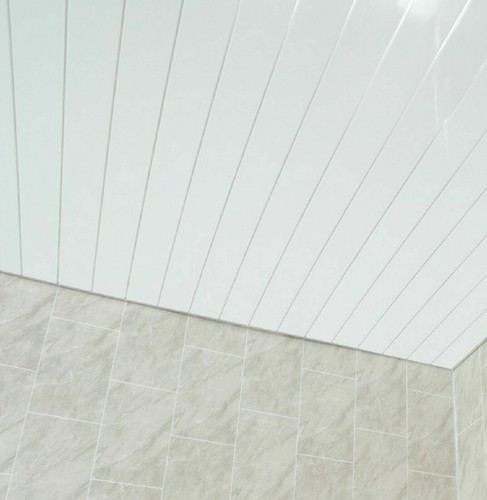 Gloss White Chrome Strip Bathroom Cladding Ceiling Panels PVC Shower Wet Wall - Picture 6 of 11
