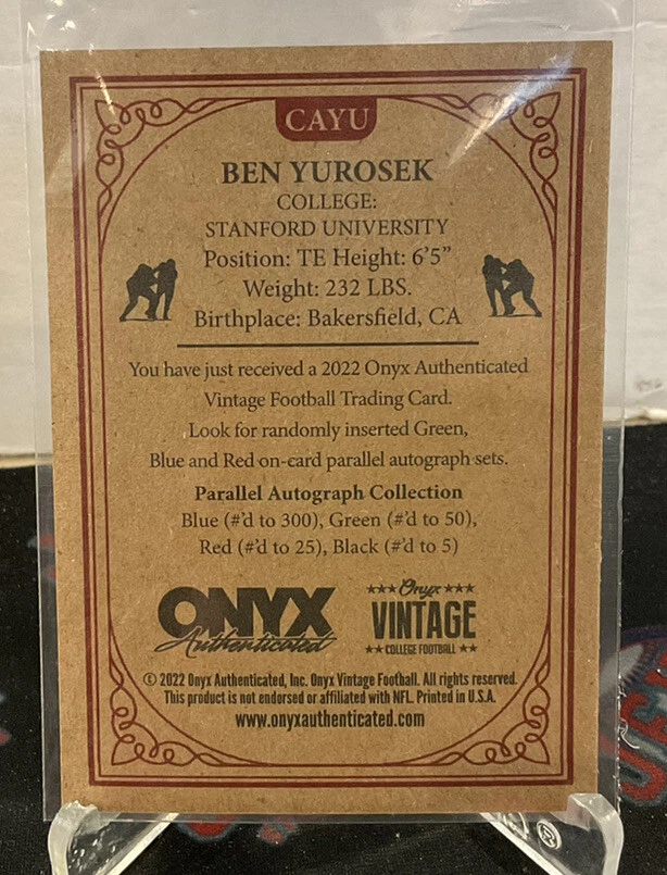 2022 Onyx Vintage Ben Yurosek Red Ink RC Auto /25 Stanford - Image 2 of 2