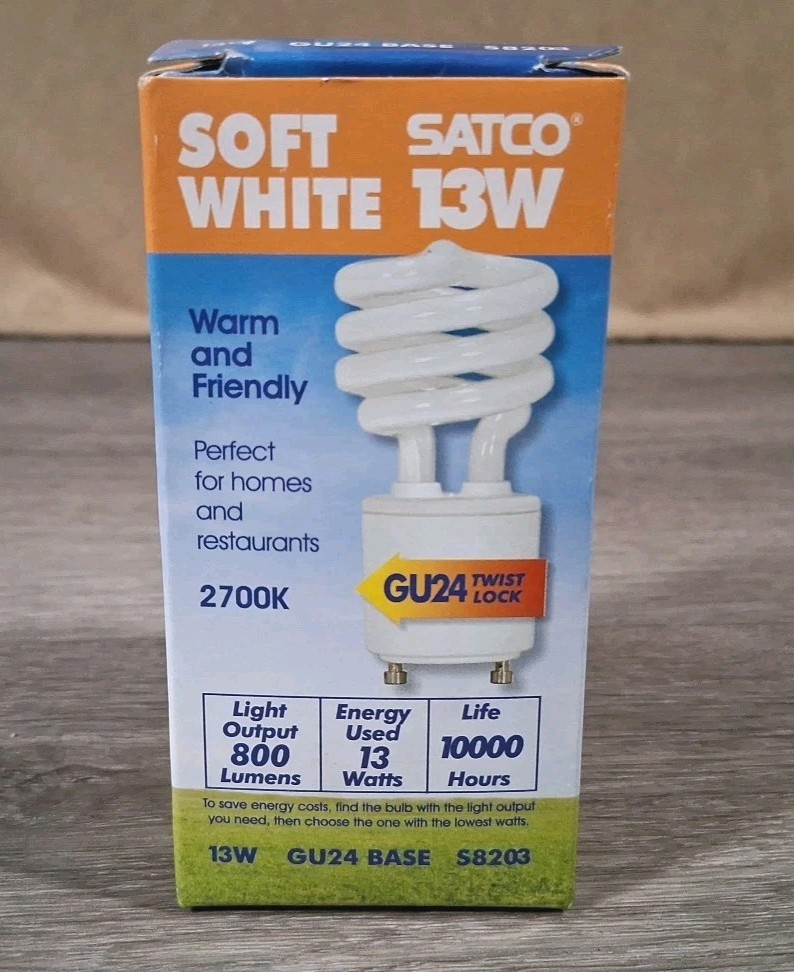 Satco S8203 13W Bi Pin GU24 Base Mini Spiral CFL Light Bulb 