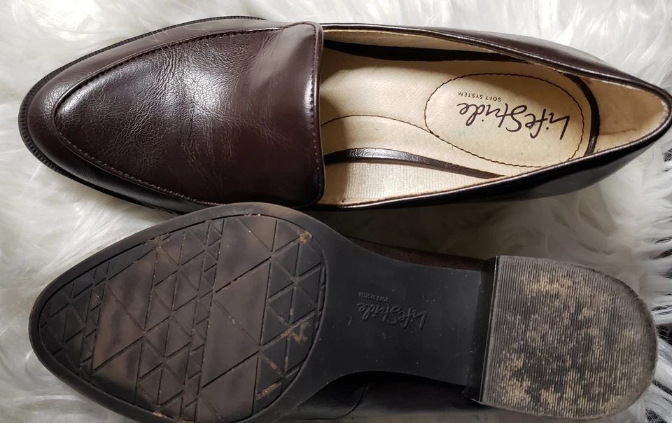 Women's Life Stride "Devyn" Brown 2 Inch Block Heel Penny Loafers, Size 7W - Image 3 of 4