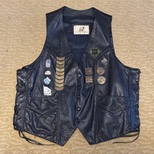 GENUINE LEATHER MOTORCYCLE VEST WITH MANY PINS HARLEY OWNERS GROUP OHIO PATCH