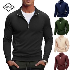 Men's Quarter Zip Pullover Sweatshirt Mock Neck Lightweight Casual Sweater