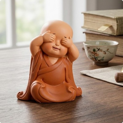 Mönchsfigur lächelnd kleine Mönchsstatue leicht für Büro, Wohnzimmer,