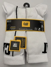 CAT - Men's WHITE MidWeight Boot Socks • Shoe Size 8-12 ANTI-ODOR . 6-PAIRS NWT!