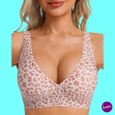 HOWIN Damen Seamless Wireless Push Up BH, Pink Leopard, UK M | EU 38 | US 6