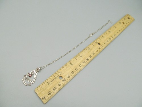 .925 Sterling Silver Thailand Necklace Chain and Pendant w/ Red Stone - Picture 3 of 4