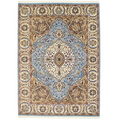 Hand-Knotted Blue Cream Indo-Kirman Oriental Rug Home Decor Carpet 5'7X7'8 ft