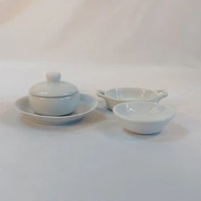 Vintage White Porcelain Condiment Set Mustard Pot Ramekin Salt Cellar Lot of 3