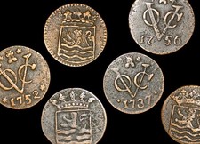 Set of 6 Vocduitzee Duit Coins from Zeeland 1726-1793 Dutch East India