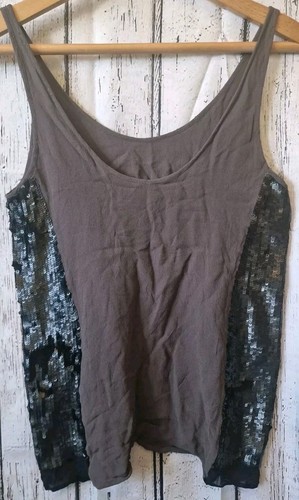 Canotta ALLSAINTS senza maniche grigio nero canotta Cami taglia 8 festa paillettes scintillanti ✨
