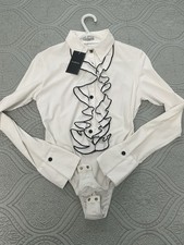 NEW Fazzali White Ruffle Front Long Sleeve Bodysuit NWTSize M /48/