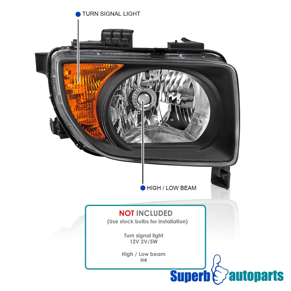 For 2003-2008 Honda Element Black Headlights OE style Replacement Left+Right Foto 4 de 4