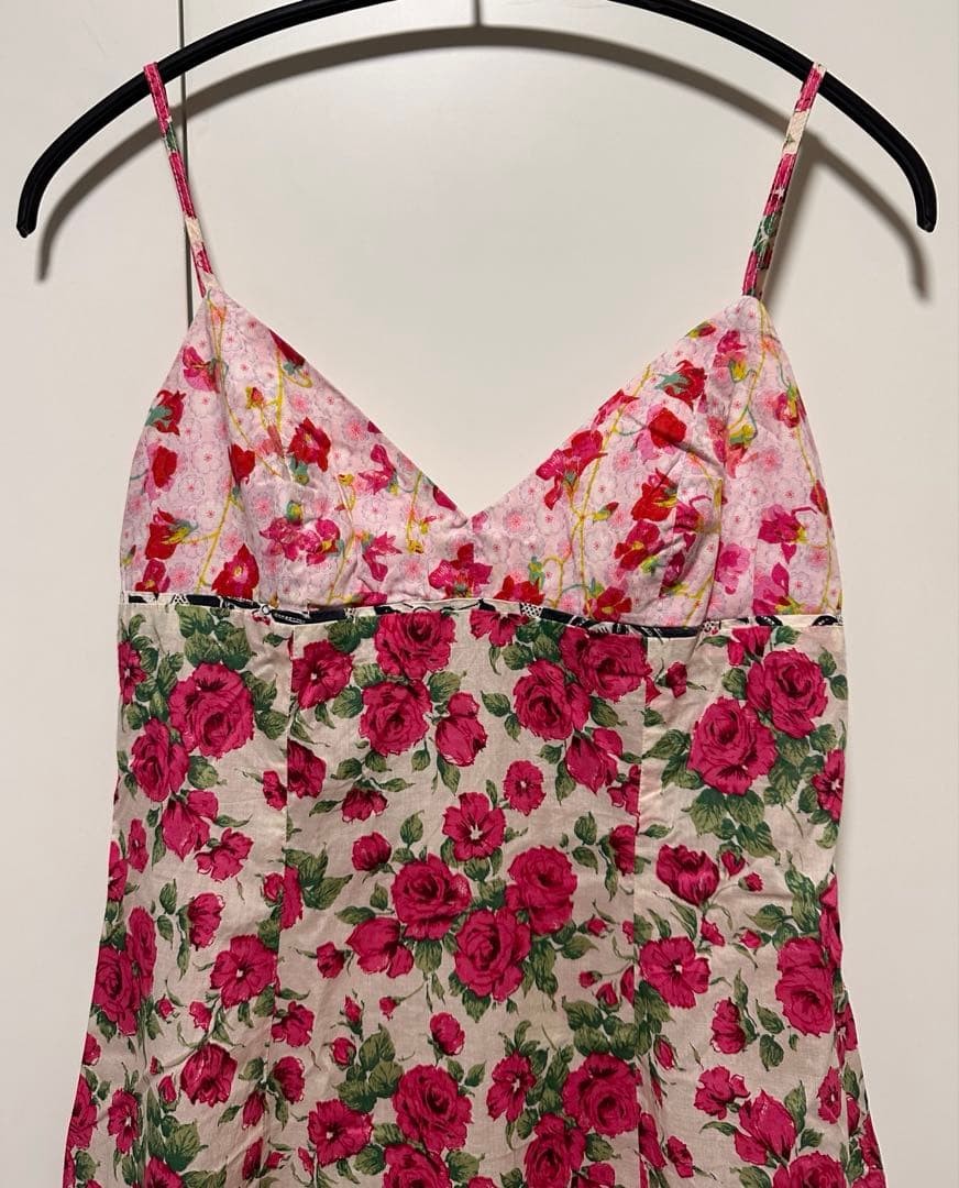 DOSA Floral Batik Slip Dress Size M Orange Cotton Camisole Japan Rare Used image 4