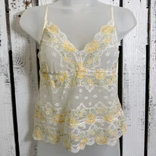 GAP BODY Floral Lace Cami Top Yellow Women's Medium Cottage Fairy Festival Sheer