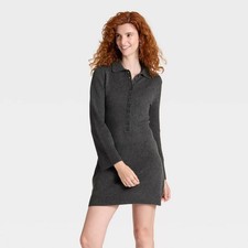 A New Day Women's Long Sleeve Sweater Dress Ribbed Knit Nylon Open Box