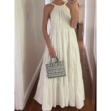 Anthropologie Forever That Girl Tiered Back Bow Maxi Dress XS Cotton Poplin