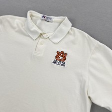 Vintage Auburn Tigers Polo Shirt Mens Large White NCAA Football Russell 90s