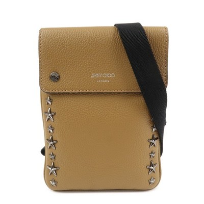 JIMMY CHOO Leather KIMI MESSANGER Studs Shoulder Bag Brown Authentic Used F/S