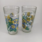 Vintage Pansy Floral Drinking Glass Tumbler Style Anchor Hocking 16 Oz, Set of 2