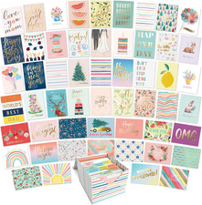 100 All Occasion Cards & Envelopes Set - Greeting Notecards Assortment Box - Bir