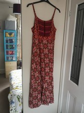 Tu Size 16 Red Print Embroidered Shirred Strappy Flare Maxi Dres