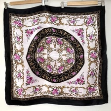 Vintage Square Scarf Silk Pink/Purple Black Rose Floral Marked Whisper *AS IS*