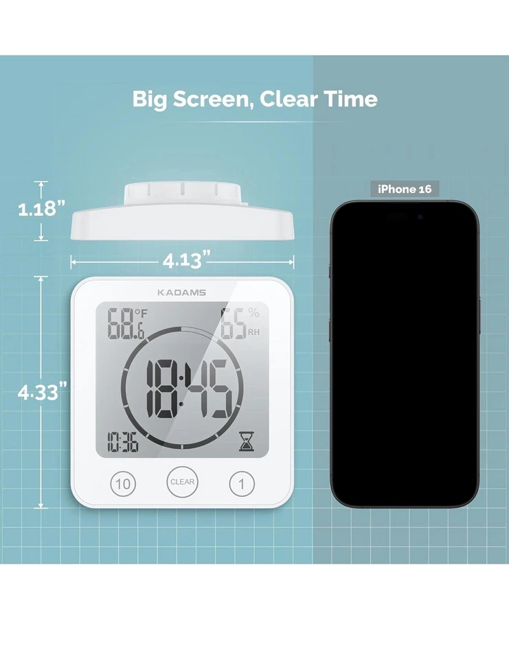 Shower Clock Waterproof Bathroom Digital Wall Clock W/ Temperature & Humidity - Image 2 of 4