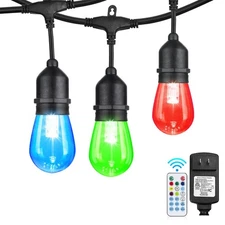 24FT RGB String Lights Outdoor, Color Changing Waterproof LED Patio Lights wi...