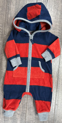 Baby Boy Clothes Carter's 3 Month Orange & Blue Striped Raccoon Hooded Outfit