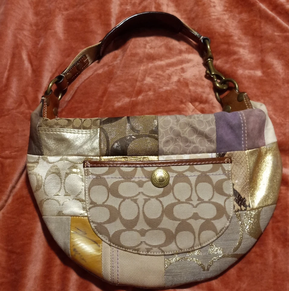 Coach Mini Patchwork HoBo Monogram Shoulder Bag Textured Multicolored Y2K - Image 2 of 4